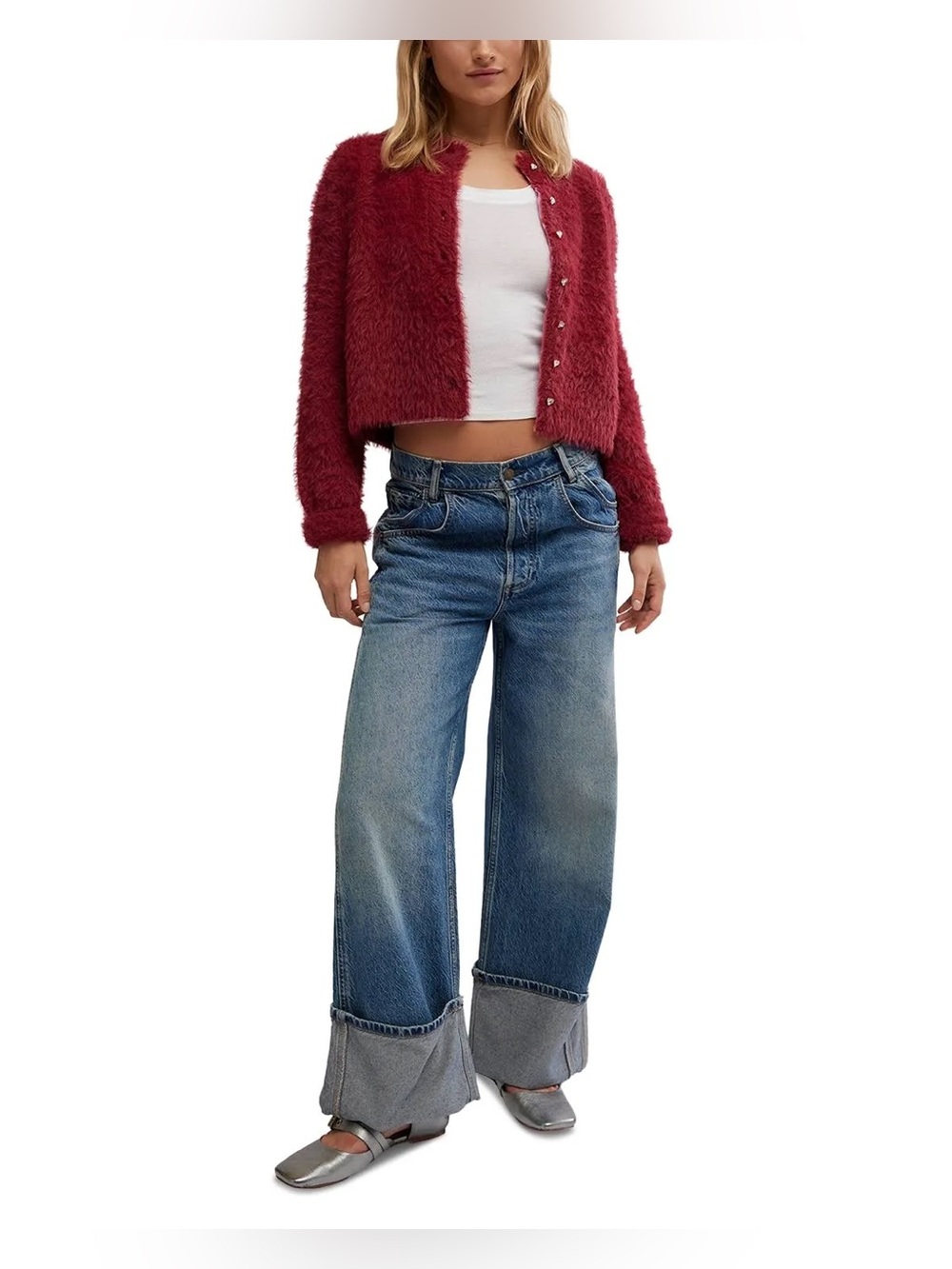 NWT Free People Celeste Cardi in Red Aged Res $168 MSRP